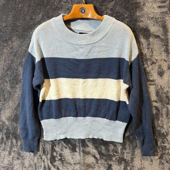 Lucky Brand Sweater Womens Large Striped Minimalist Mom Pullover Knit Cardigan - Picture 1 of 9